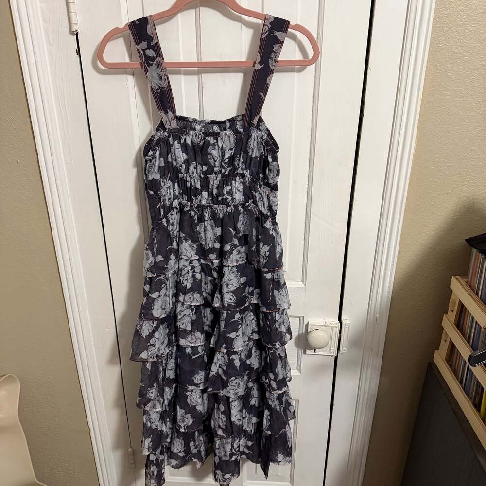 Current Air Tiered Dark Navy Floral Dress Small - Picture 3 of 8